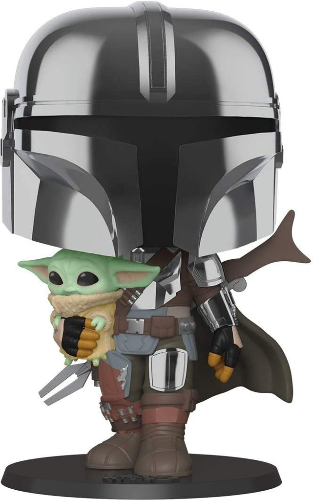 Funko POP! Star Wars: The Mandalorian 10 Inch Chrome Mandalorian with The Child Collectible Figure 889698499316