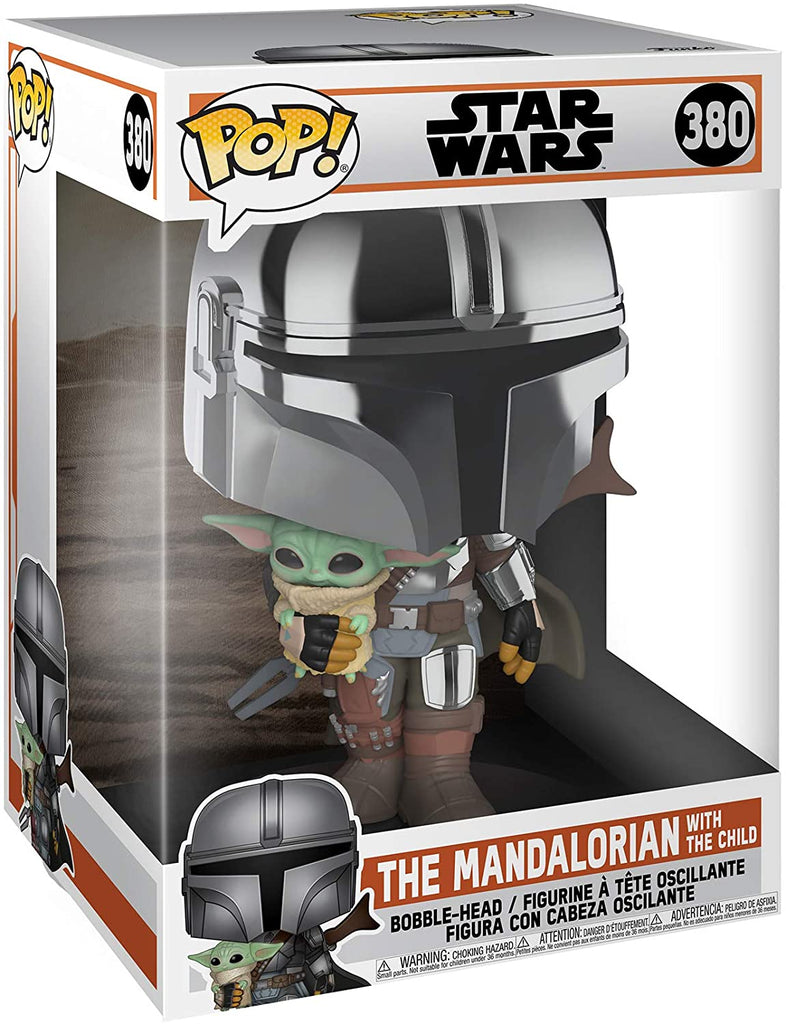 Funko POP! Star Wars: The Mandalorian 10 Inch Chrome Mandalorian with The Child Collectible Figure 889698499316